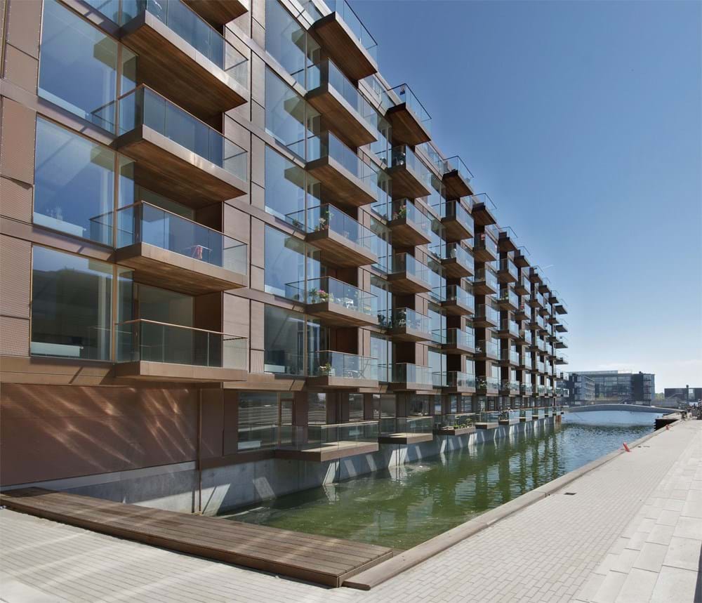 Nieuw wooncomplex in het oude Teglværkshavn, Kopenhagen.